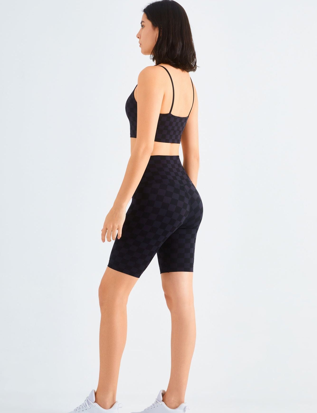 Checkerboard Sports Bra & Biker Shorts Activewear Set by bornfocus