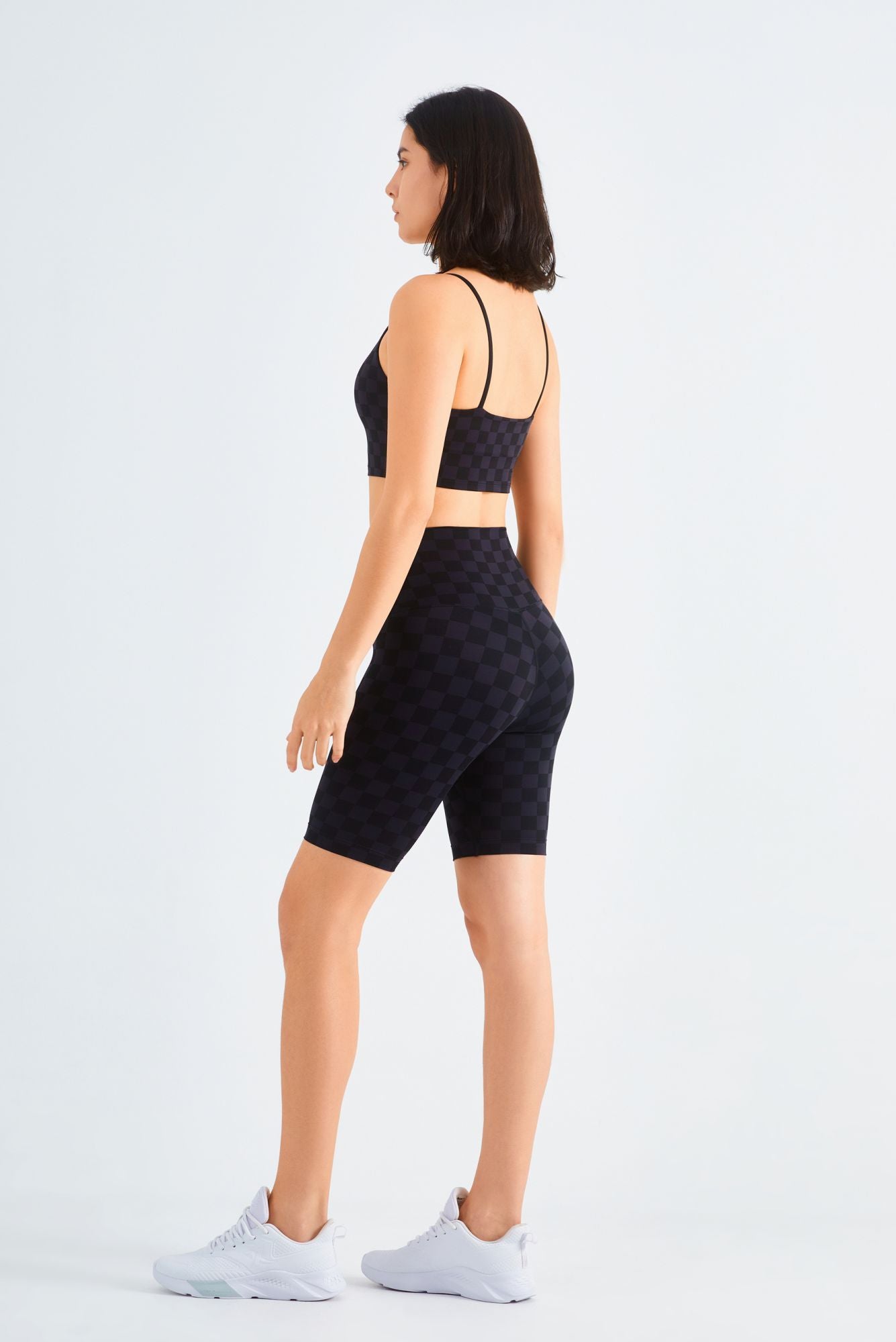 Checkerboard Sports Bra & Biker Shorts Activewear Set by bornfocus