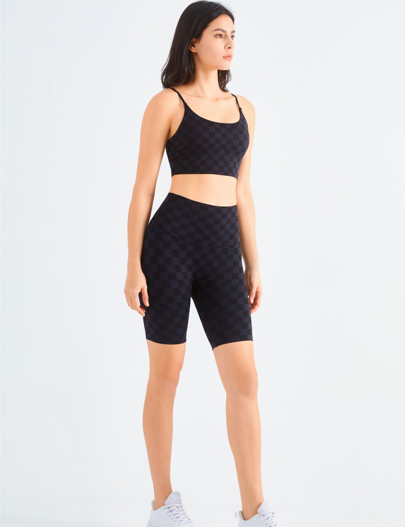 Checkerboard Sports Bra & Biker Shorts Activewear Set by bornfocus