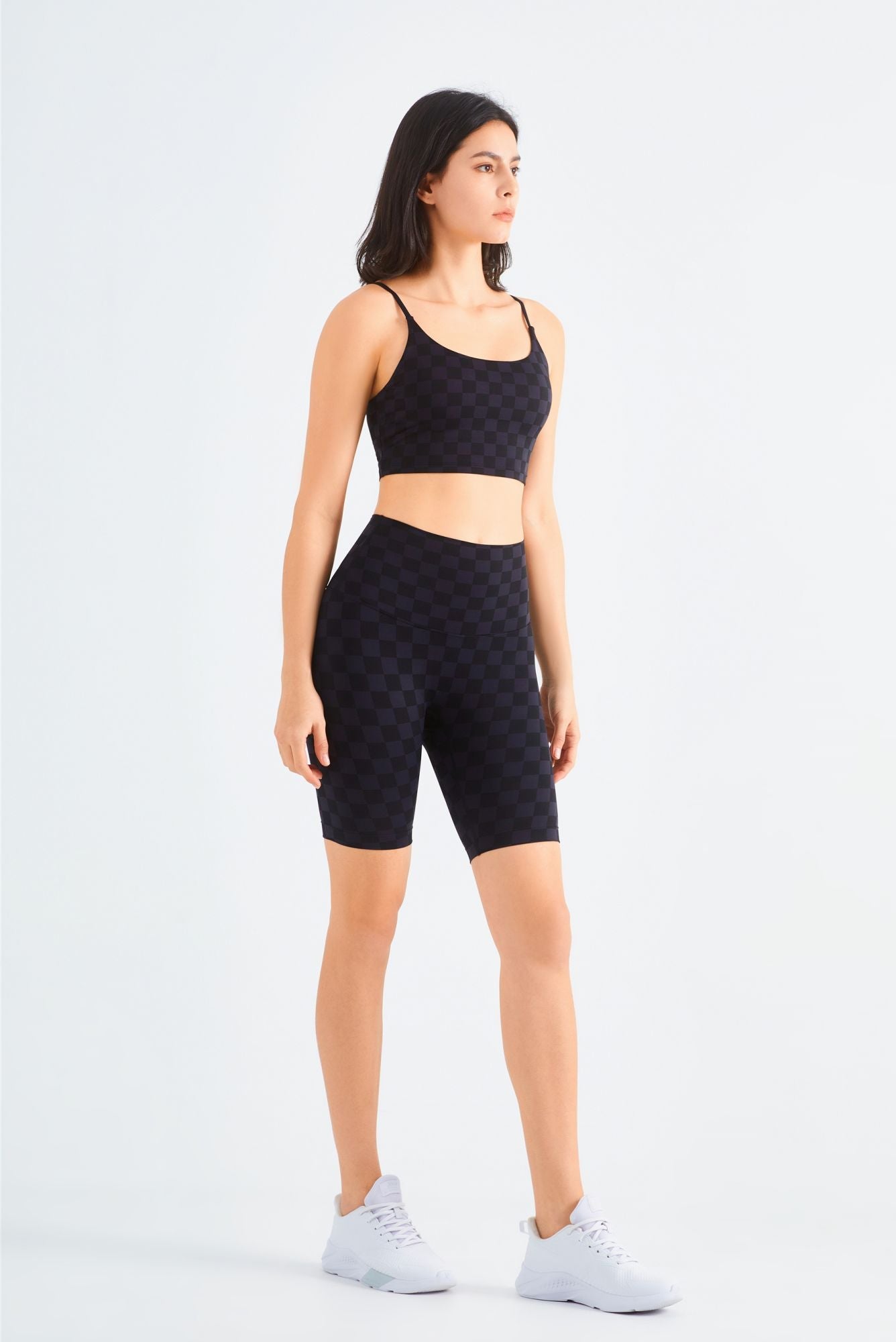 Checkerboard Sports Bra & Biker Shorts Activewear Set by bornfocus