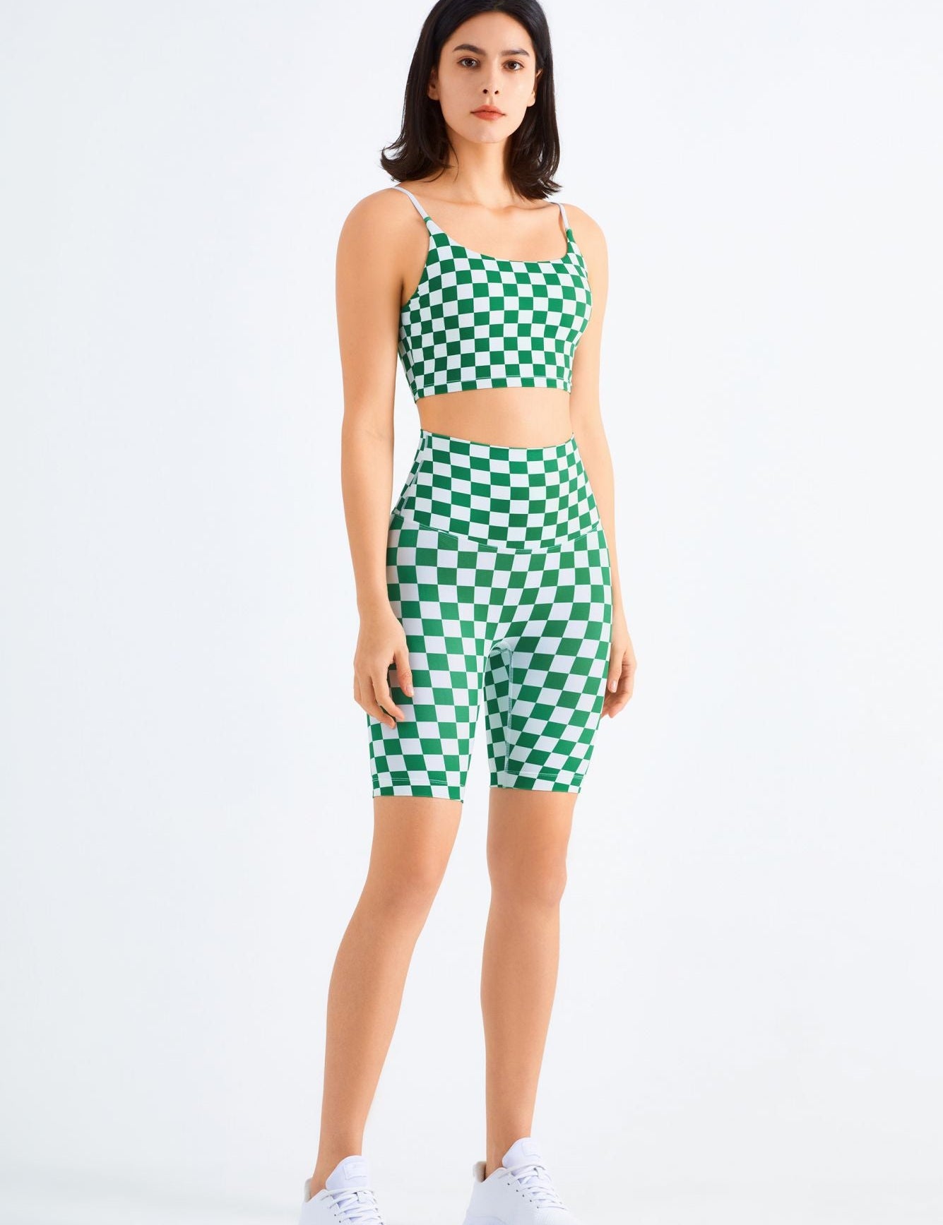 Checkerboard Sports Bra & Biker Shorts Activewear Set by bornfocus