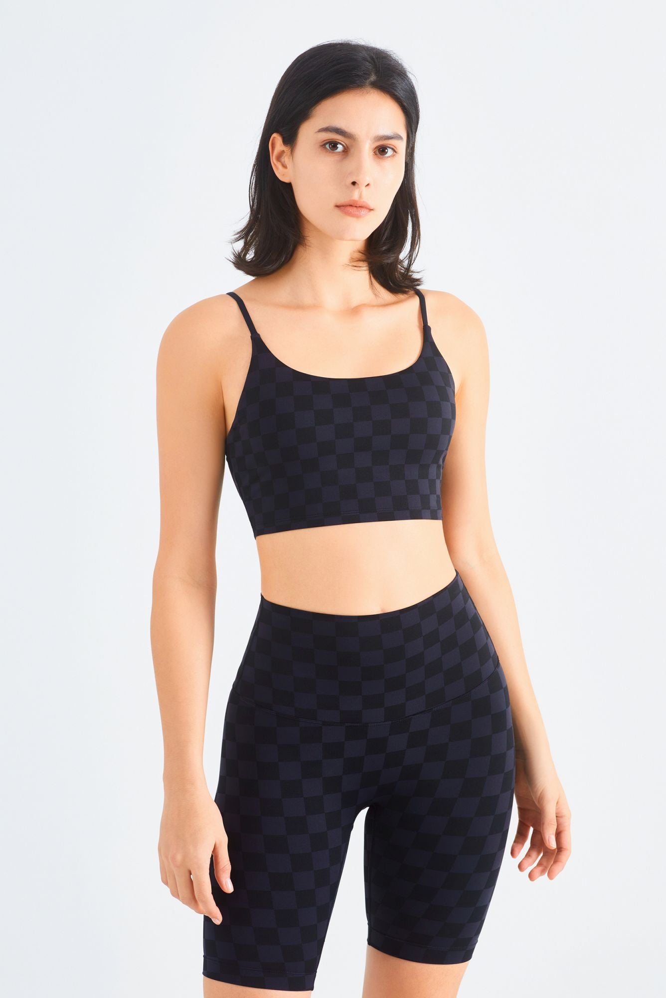 Checkerboard Sports Bra & Biker Shorts Activewear Set by bornfocus