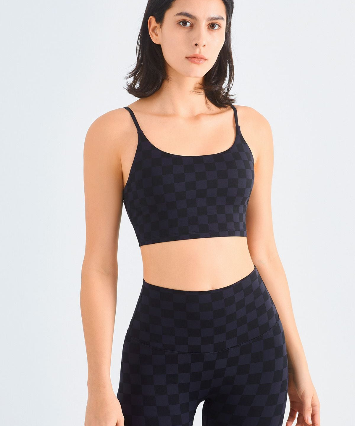 Checkerboard Spaghetti Straps Sports Bra by bornfocus