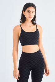 Checkerboard Spaghetti Straps Sports Bra by bornfocus