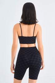 Checkerboard Spaghetti Straps Sports Bra by bornfocus