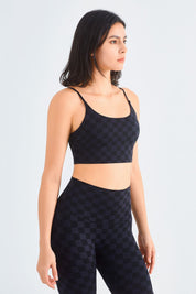 Checkerboard Spaghetti Straps Sports Bra by bornfocus