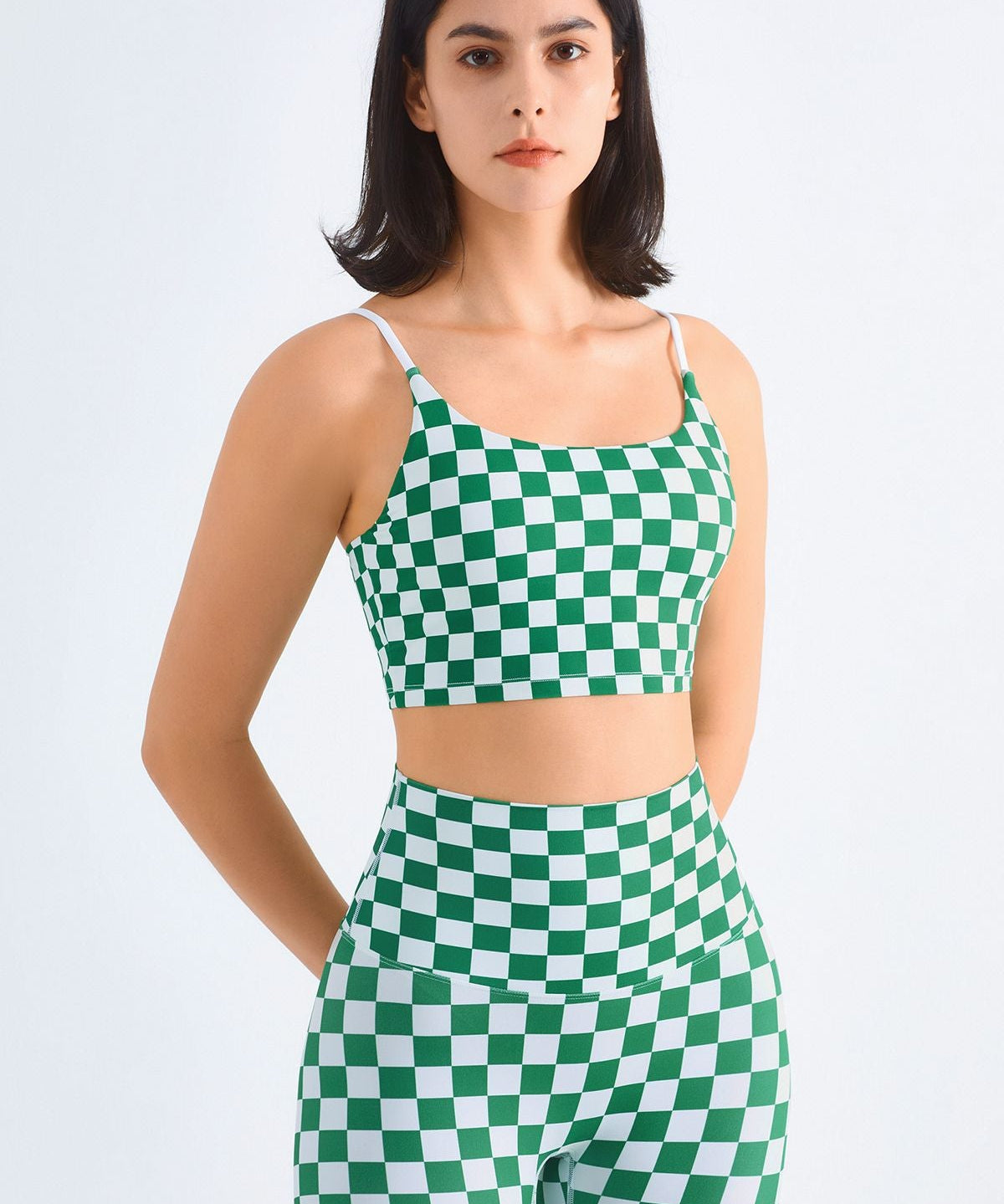 Checkerboard Spaghetti Straps Sports Bra by bornfocus