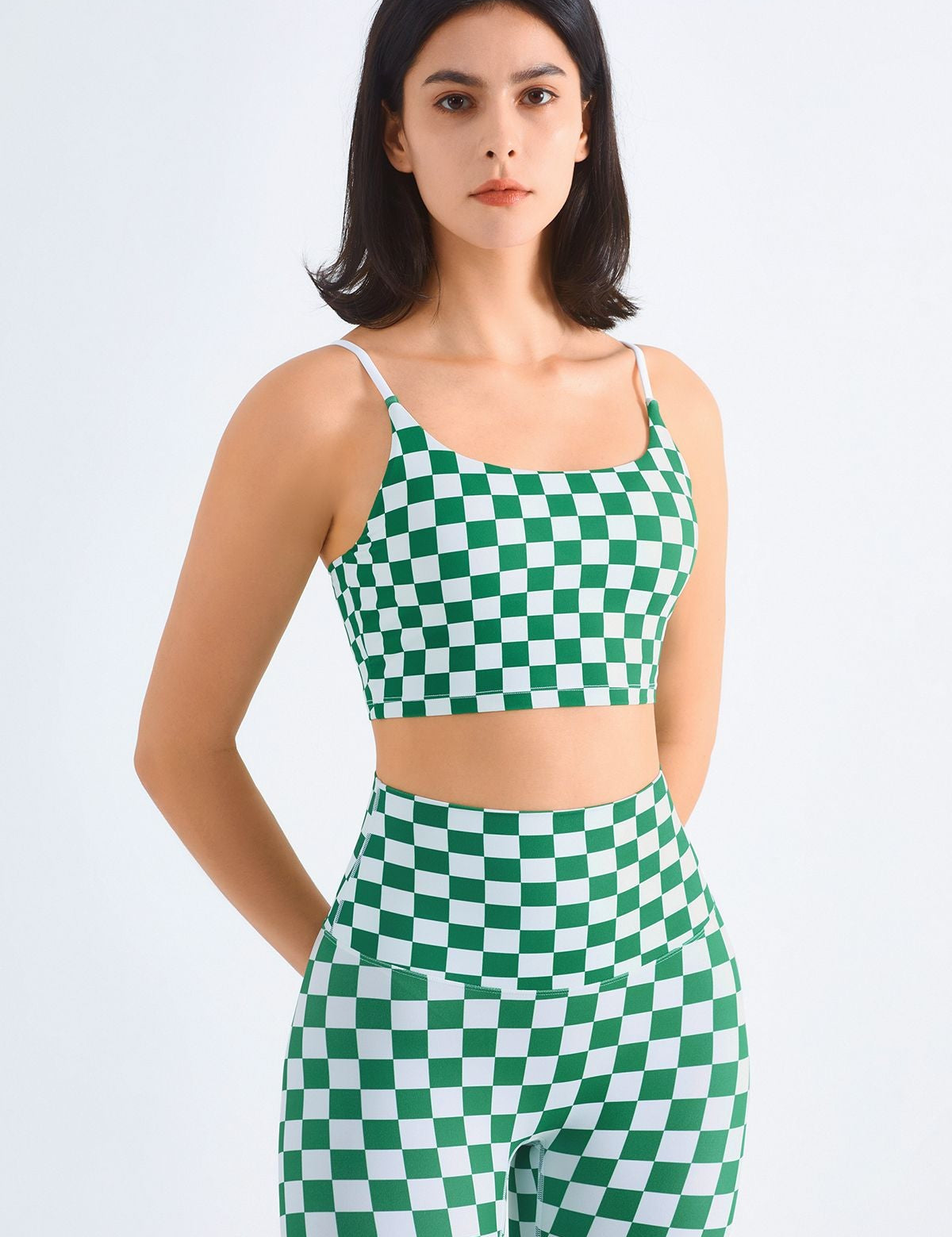 Checkerboard Spaghetti Straps Sports Bra by bornfocus