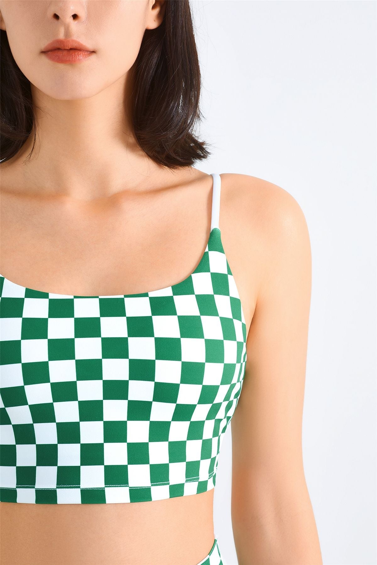 Checkerboard Spaghetti Straps Sports Bra by bornfocus