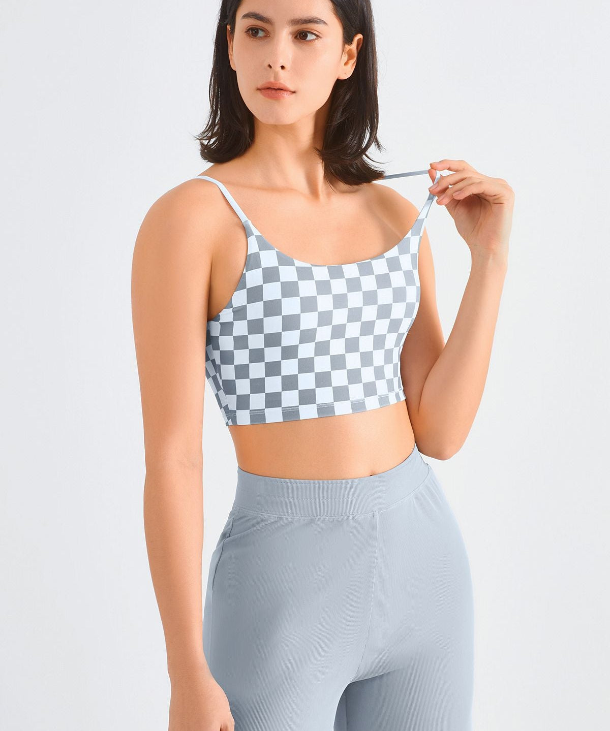 Checkerboard Spaghetti Straps Sports Bra by bornfocus