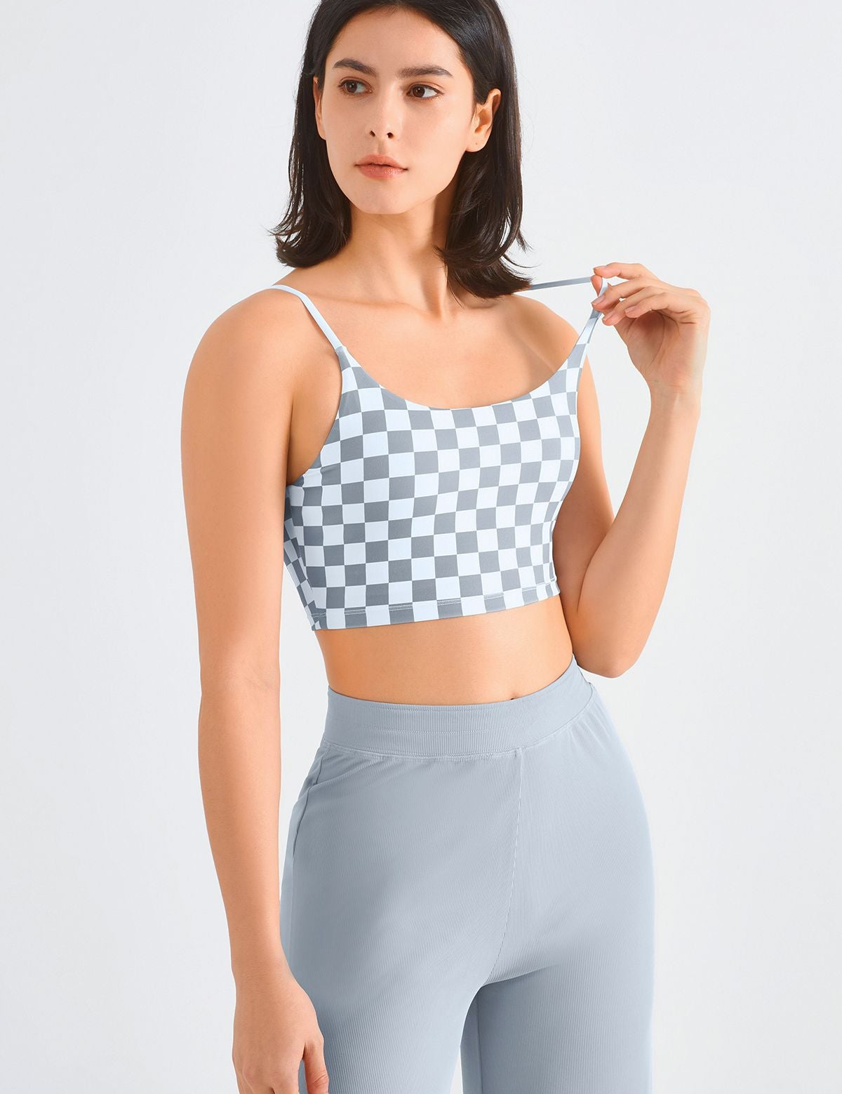 Checkerboard Spaghetti Straps Sports Bra by bornfocus