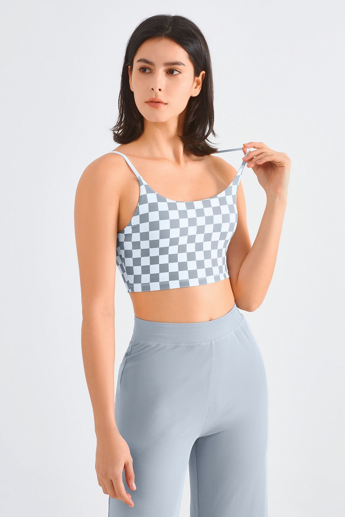 Checkerboard Spaghetti Straps Sports Bra by bornfocus