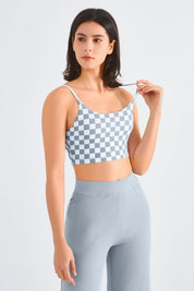 Checkerboard Spaghetti Straps Sports Bra by bornfocus