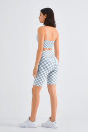 Checkerboard Spaghetti Straps Sports Bra by bornfocus