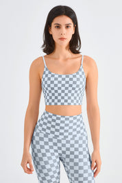 Checkerboard Spaghetti Straps Sports Bra by bornfocus