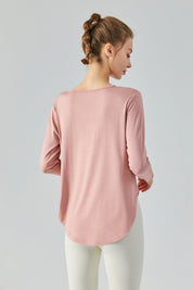 Chic Crew Neck Long Sleeve Curved Hem Tops by bornfocus