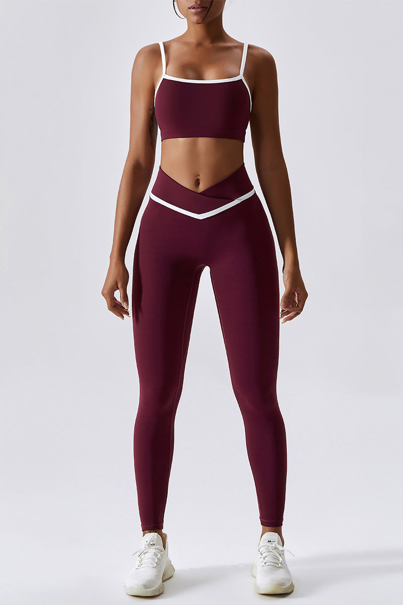 Contrast Trim V-Waist Gym Leggings by bornfocus