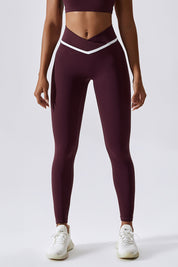 Contrast Trim V-Waist Gym Leggings by bornfocus