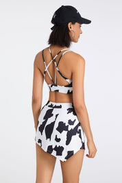 Cow Print Strappy Sports Bra by bornfocus