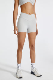 High-Rise Workout Crossover Waistband Shorts by bornfocus