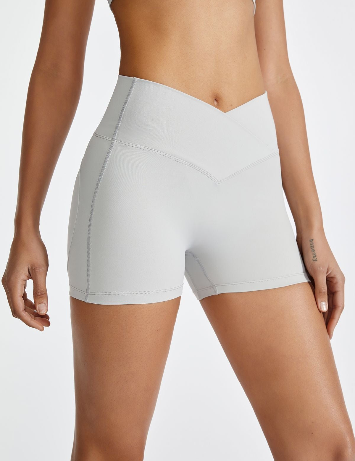 High-Rise Workout Crossover Waistband Shorts by bornfocus