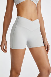 High-Rise Workout Crossover Waistband Shorts by bornfocus