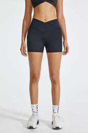 High-Rise Workout Crossover Waistband Shorts by bornfocus