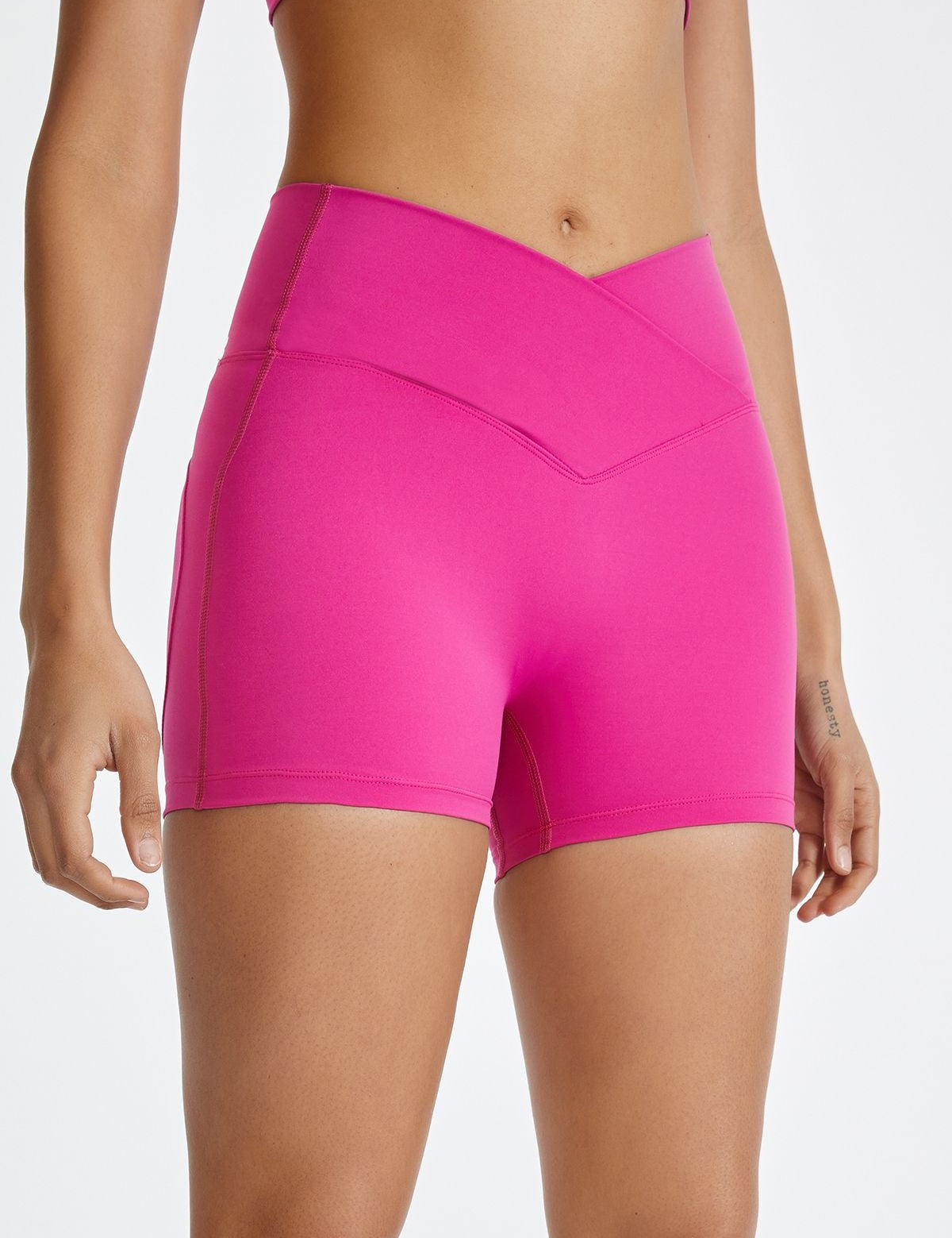 High-Rise Workout Crossover Waistband Shorts by bornfocus