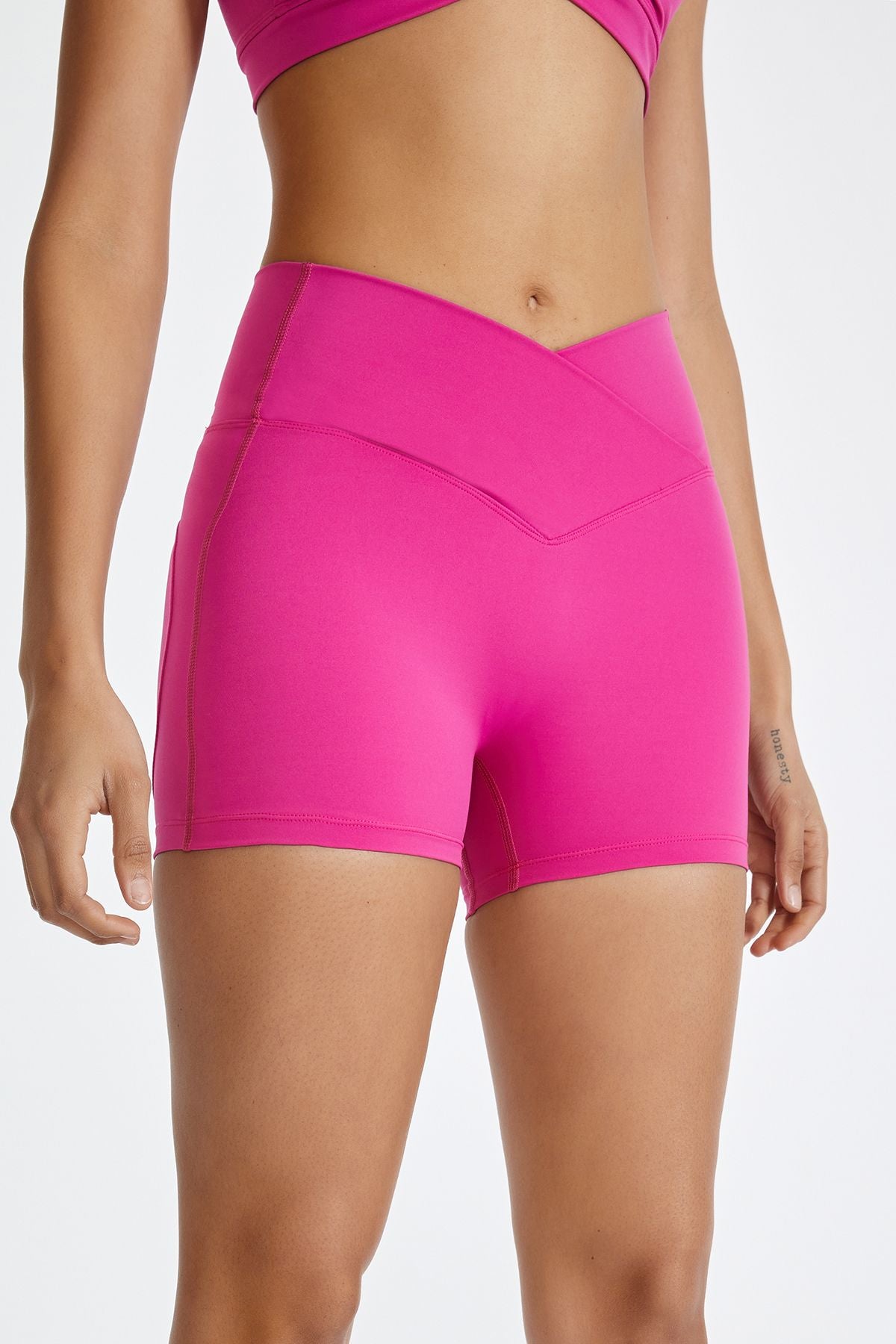 High-Rise Workout Crossover Waistband Shorts by bornfocus