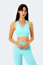 Deep V-Neck Hooded Sports Bra Tops by bornfocus