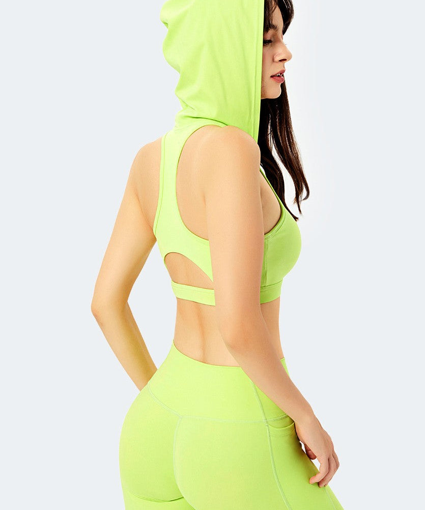 Deep V-Neck Hooded Sports Bra Tops by bornfocus