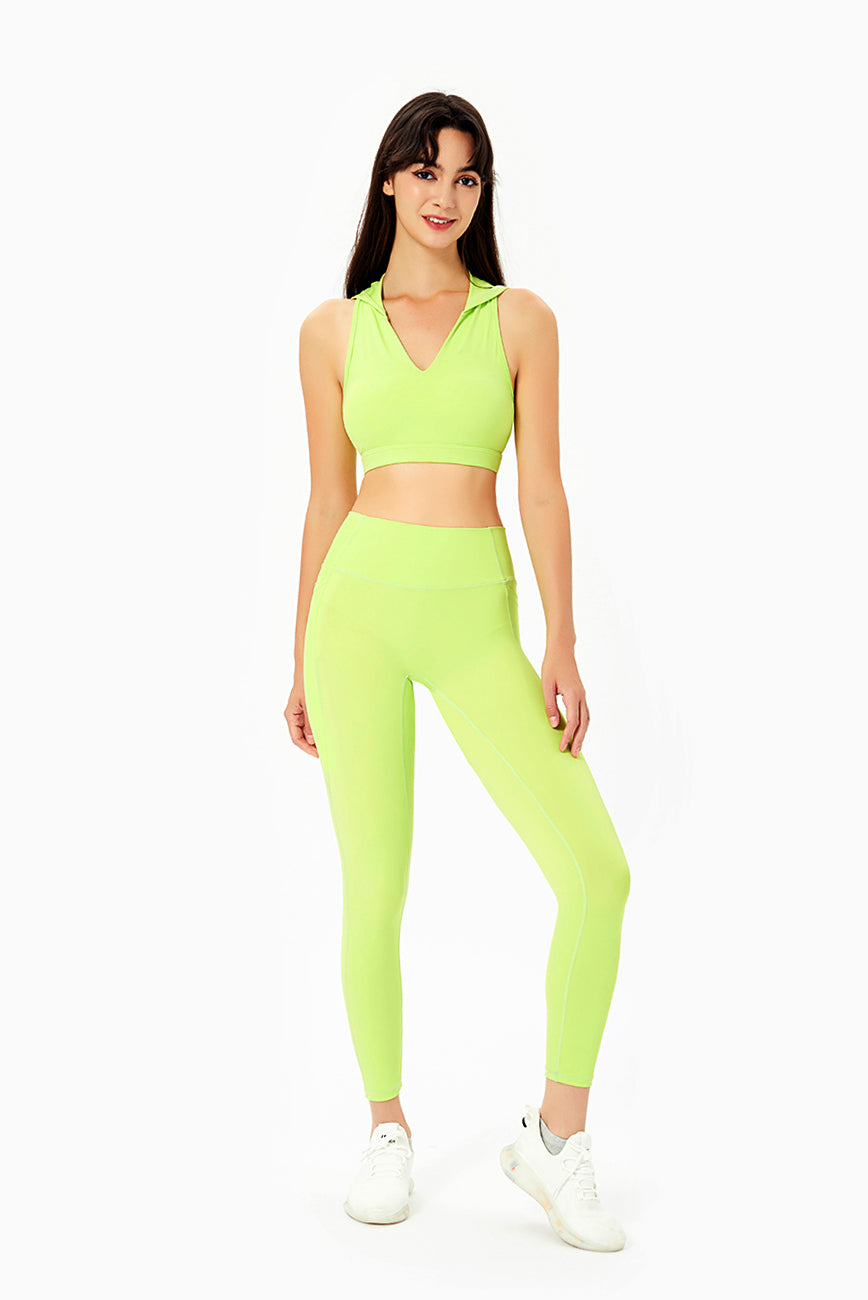 Deep V-Neck Hooded Sports Bra Tops by bornfocus