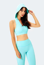 Deep V-Neck Hooded Sports Bra Tops by bornfocus