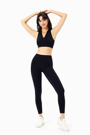 Deep V-Neck Hooded Sports Bra Tops by bornfocus