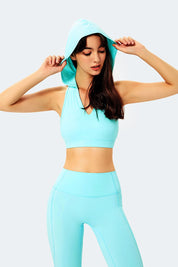 Deep V-Neck Hooded Sports Bra Tops by bornfocus
