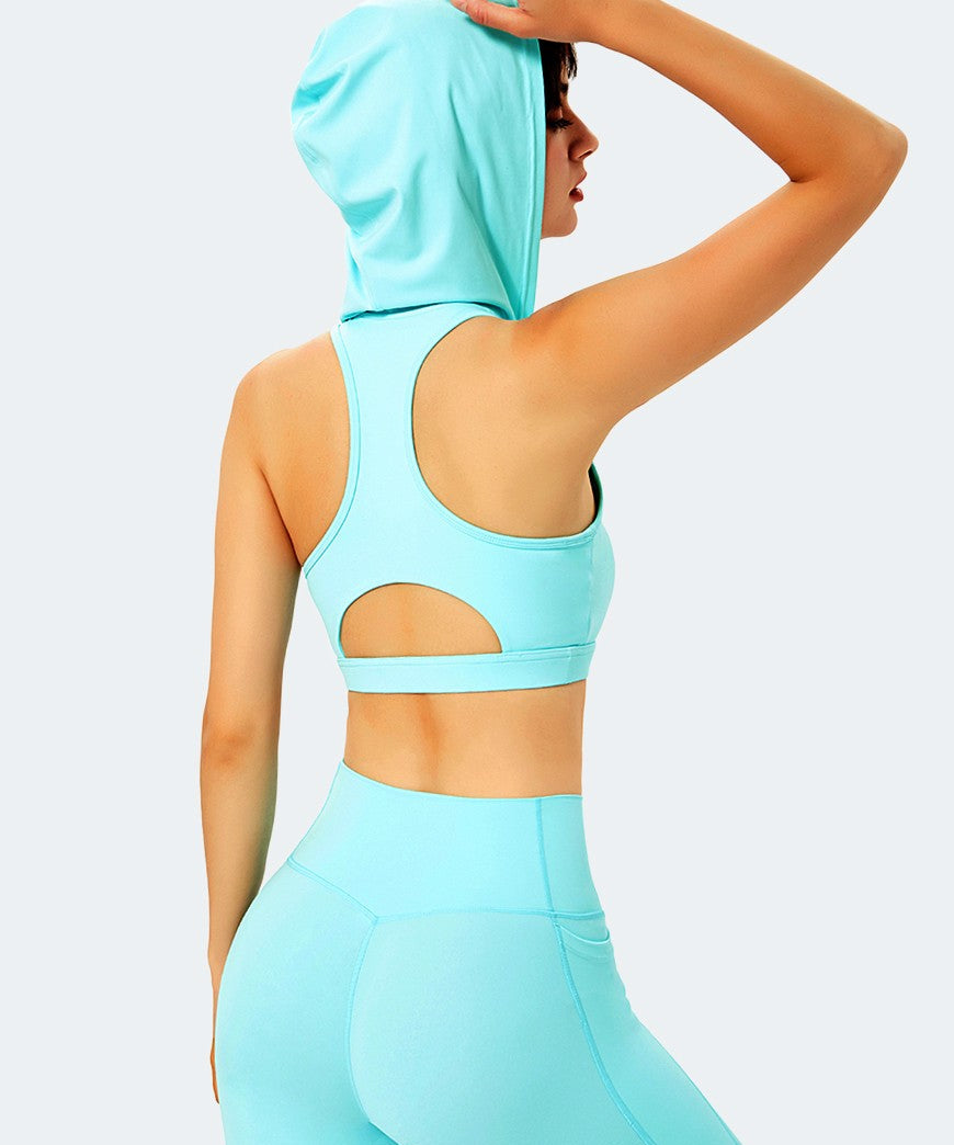 Deep V-Neck Hooded Sports Bra Tops by bornfocus
