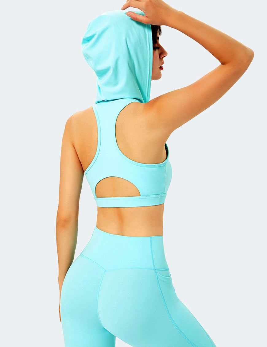 Deep V-Neck Hooded Sports Bra Tops by bornfocus