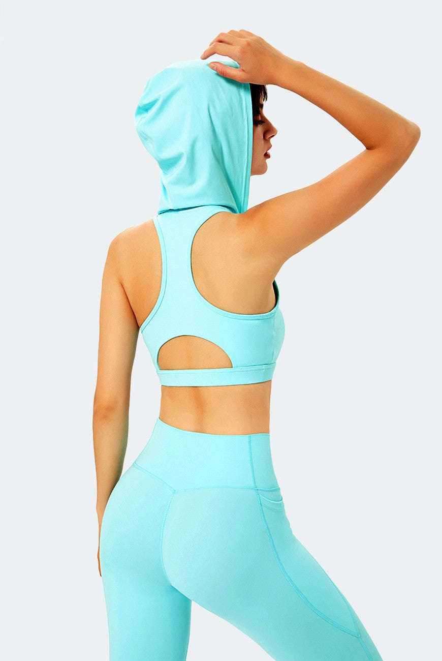 Deep V-Neck Hooded Sports Bra Tops by bornfocus