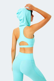 Deep V-Neck Hooded Sports Bra Tops by bornfocus