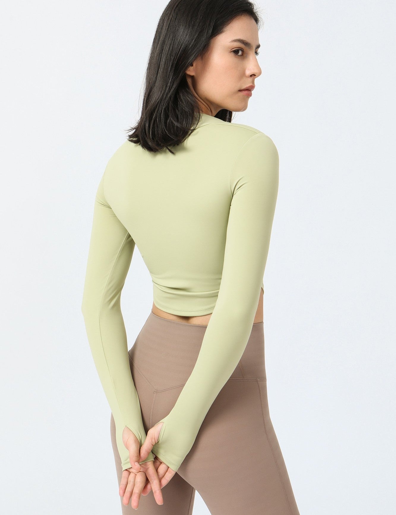 Fake Two-Piece Long Sleeves Crop Sports Top by bornfocus