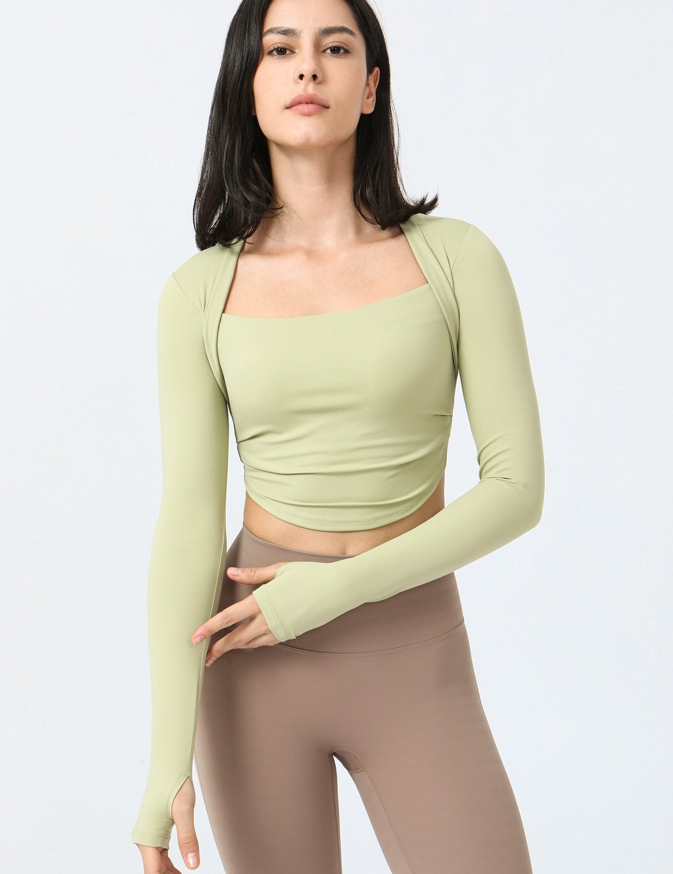 Fake Two-Piece Long Sleeves Crop Sports Top by bornfocus