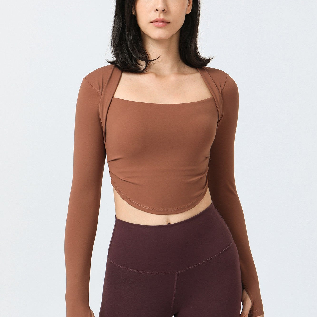 Fake Two-Piece Long Sleeves Crop Sports Top by bornfocus