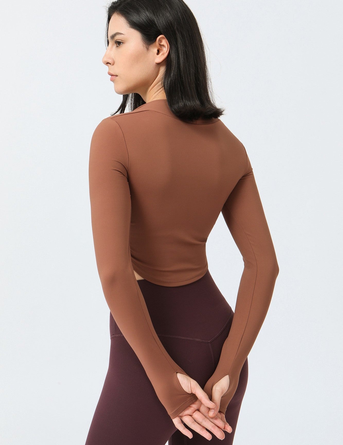 Fake Two-Piece Long Sleeves Crop Sports Top by bornfocus