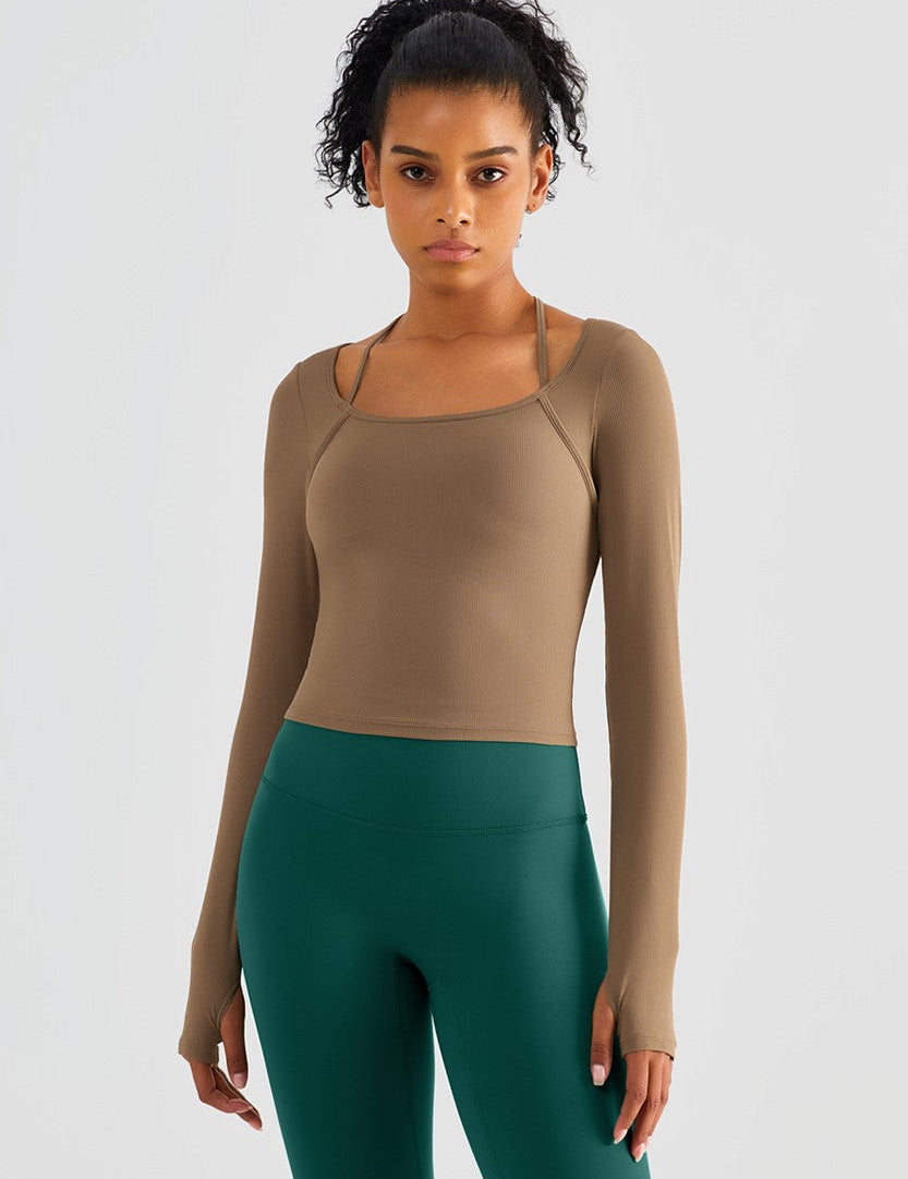 Rib Knit Halter Neck Long Sleeve Top by bornfocus