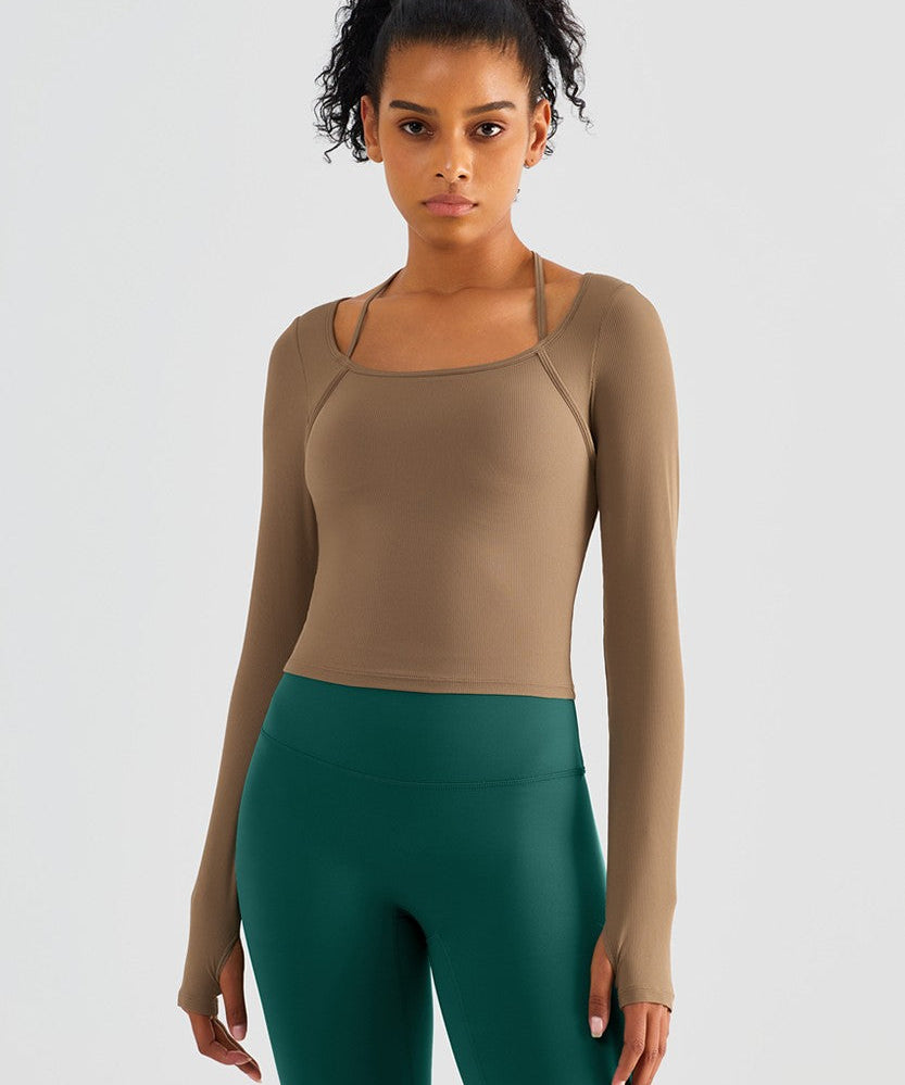 Rib Knit Halter Neck Long Sleeve Top by bornfocus