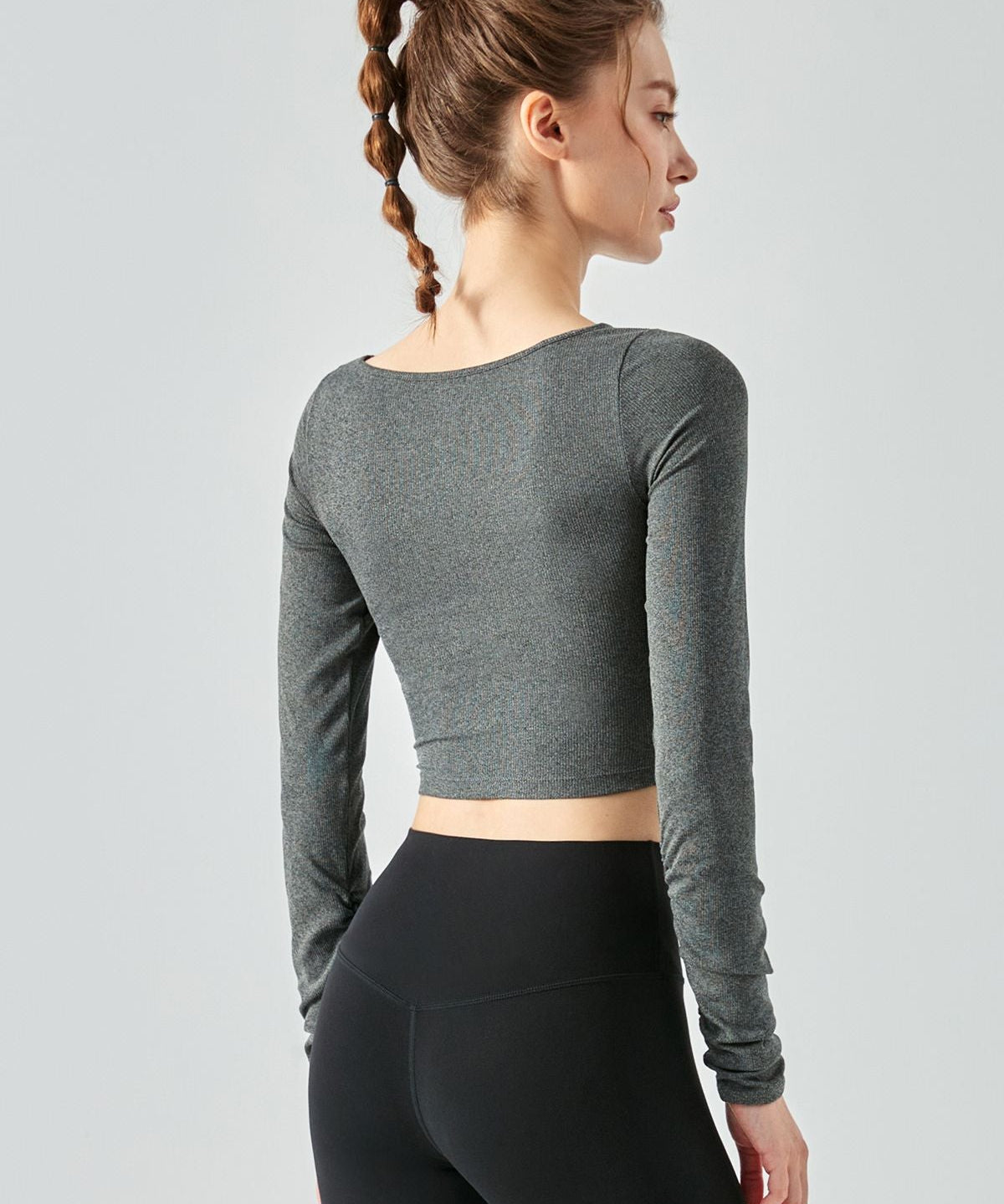 Ribbed Knit Long Sleeve Cutout Front Tops by bornfocus