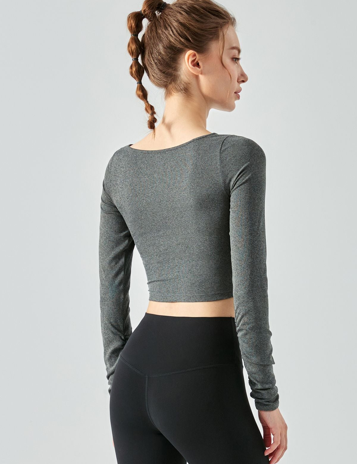 Ribbed Knit Long Sleeve Cutout Front Tops by bornfocus