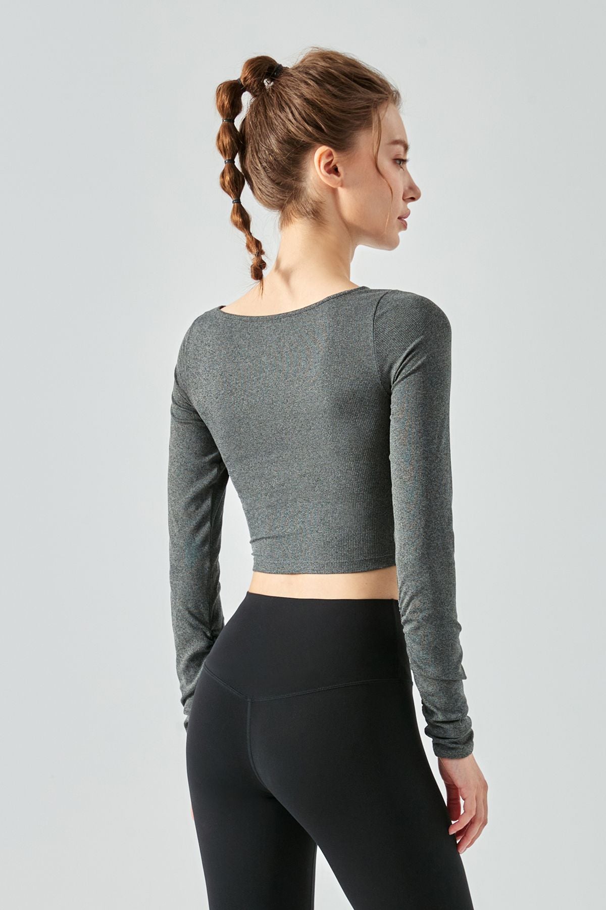 Ribbed Knit Long Sleeve Cutout Front Tops by bornfocus