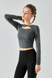 Ribbed Knit Long Sleeve Cutout Front Tops by bornfocus