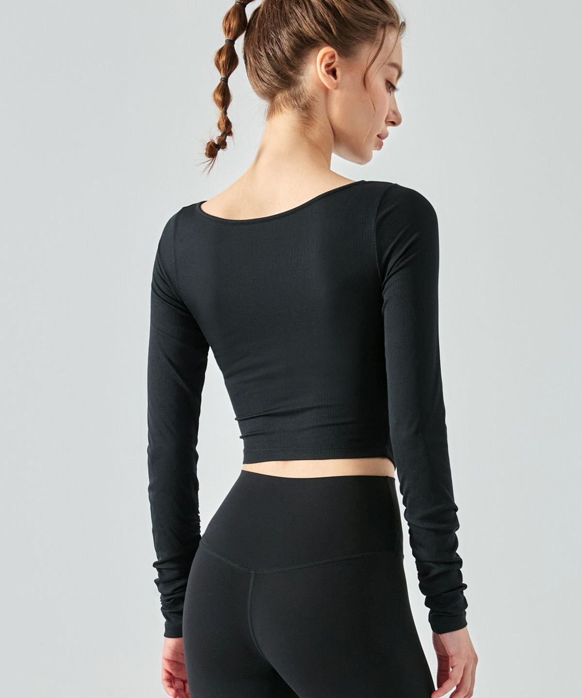 Ribbed Knit Long Sleeve Cutout Front Tops by bornfocus